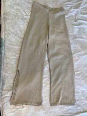 Wide-Leg Knit Pants in Light Beige